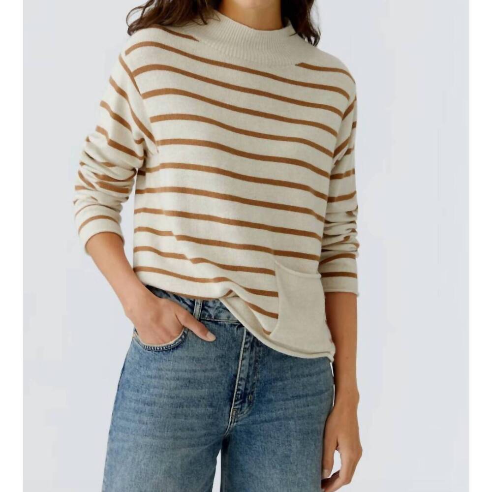 NEW OUI cozy striped pullover sweatshirt in offwhite camel